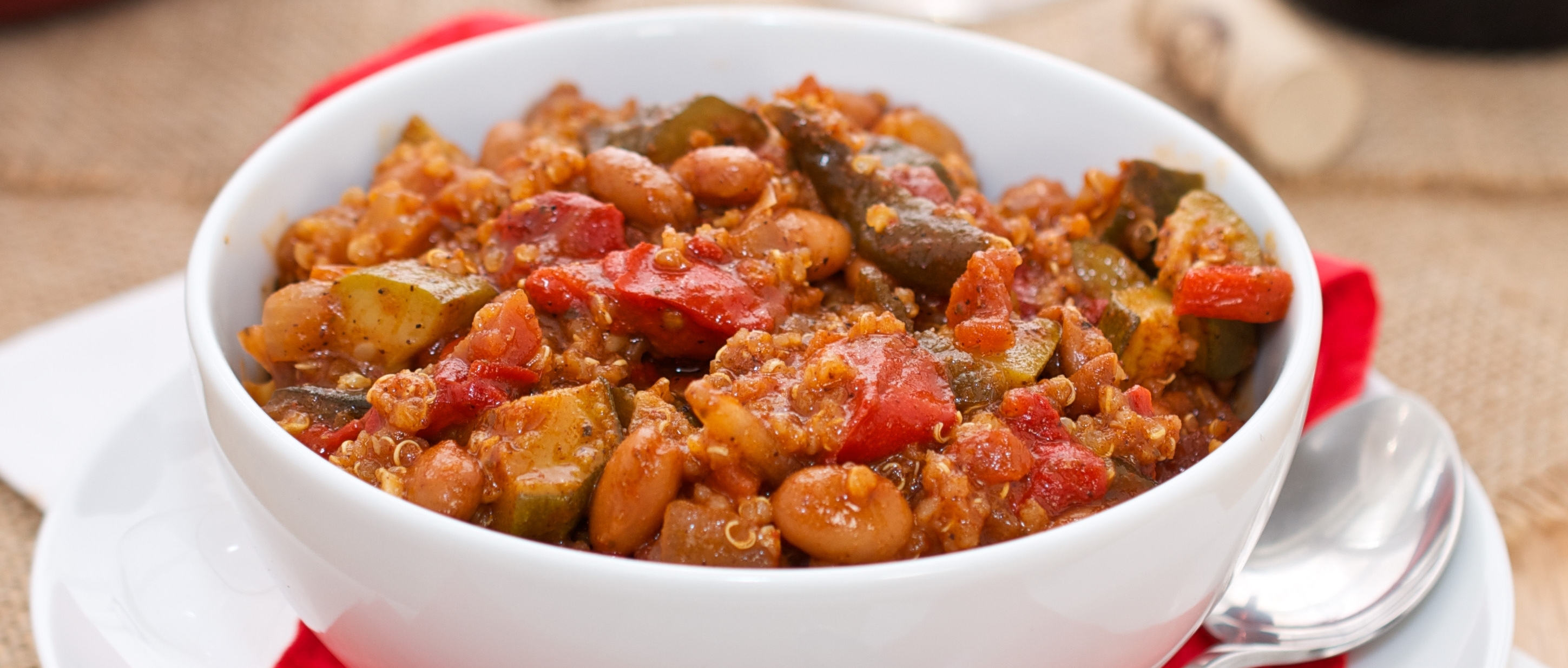 California Turkey Chili over Quinoa Pinenut Pilaf fluff photo