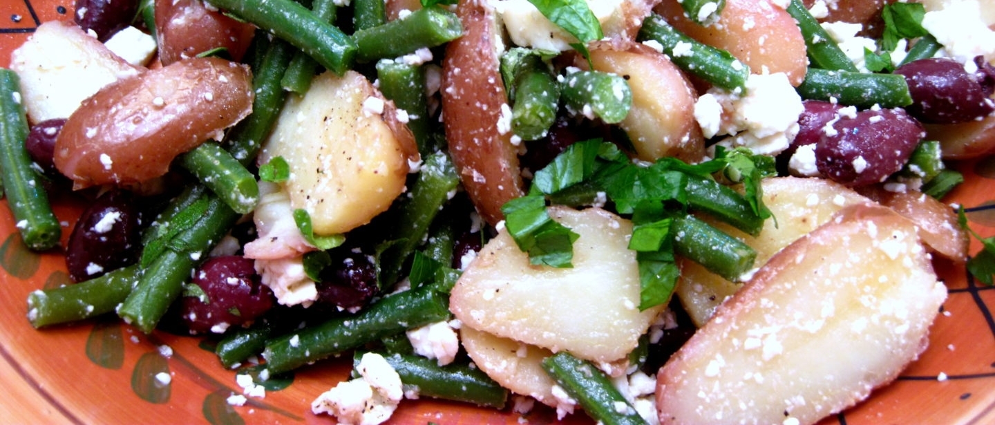 Grilled Potato Salad with Feta, Green Beans, and Olives fluff photo