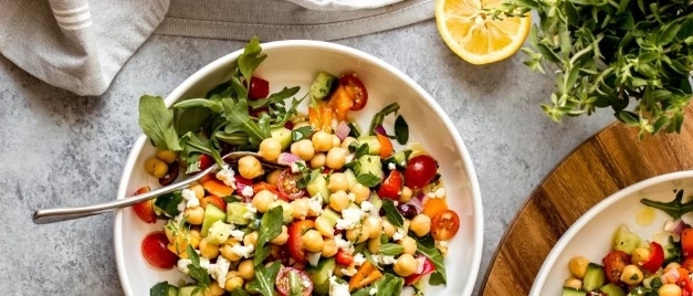 Roasted Chickpea Avocado Salad and Feta Vinaigrette